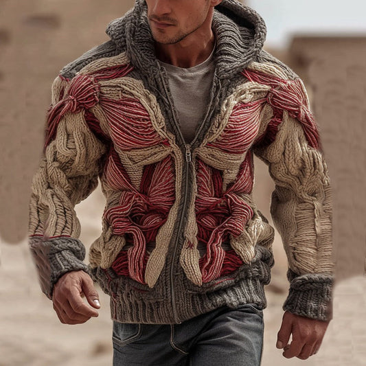 Men's Muscle Anatomy Art Warm Chunky Knit Zip-up Sweater artswardrobe