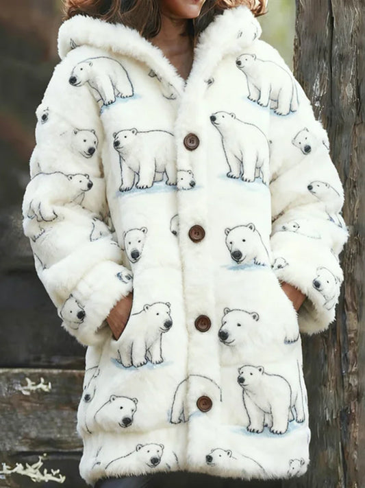 Comstylish Arctic Bear With Bow Tie Fleece Crew Neck Sweatshirt