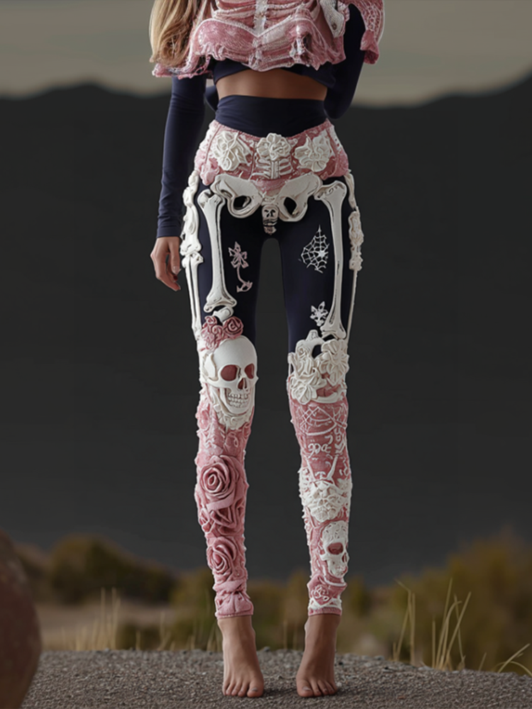 Comstylish Women's Anatomical Style Dark Halloween-themed Knitted Tight-fitting Leggings