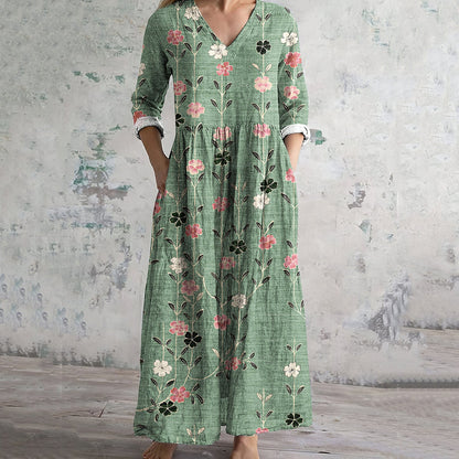 Vintage Floral Art Print Women's Linen Dress artswardrobe