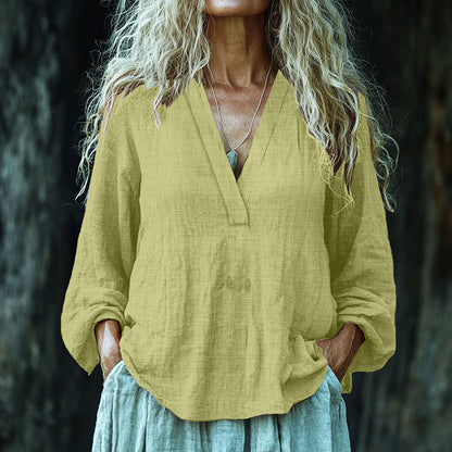 Vintage Elegant Art Linen V Neck Shirt artswardrobe