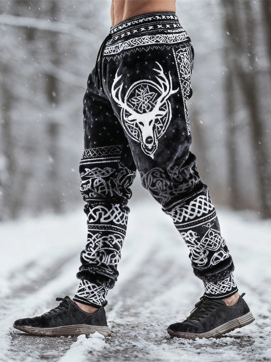 Comstylish Viking Antler Pattern Men's Flannel Pants