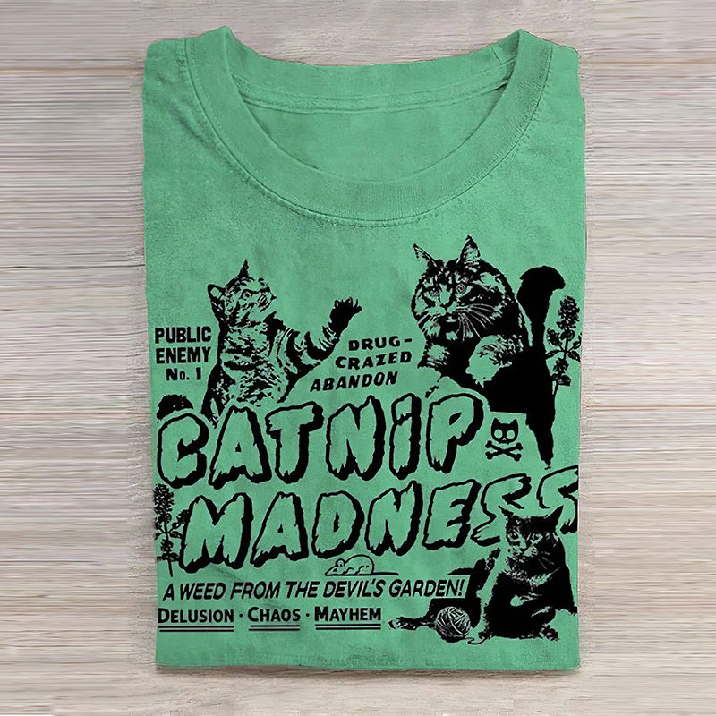 Funny Cat Round Print Neck Short Sleeve T-Shirt elevenforest