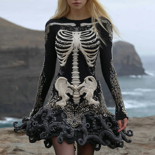 Halloween Cthulhu Octopus Kraken Skeleton Anatomy Art Sweater Dress artswardrobe