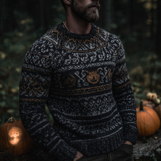 Men's Vintage Viking Halloween Embroidered Sweater artswardrobe