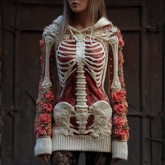 Halloween Anatomy Art Flower Clash Vintage Hooded Sweater artswardrobe