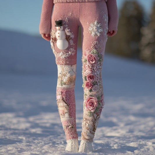 Christmas Inspired Embroidered Comfy Knit Leggings artswardrobe