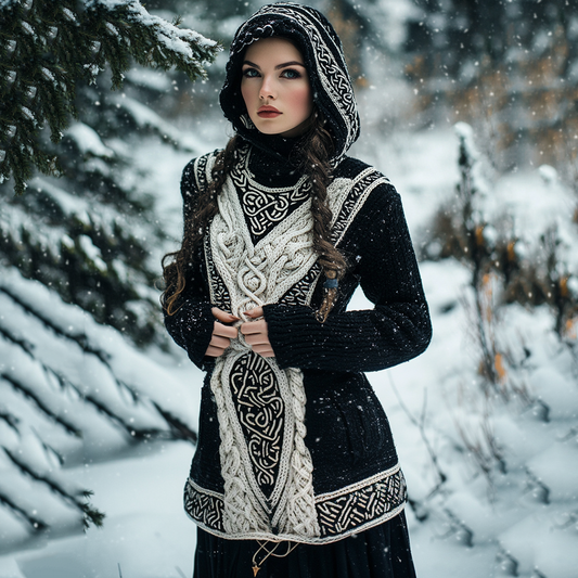 Women's Viking Tribal Celtic Chunky Knit Hooded Sweater artswardrobe