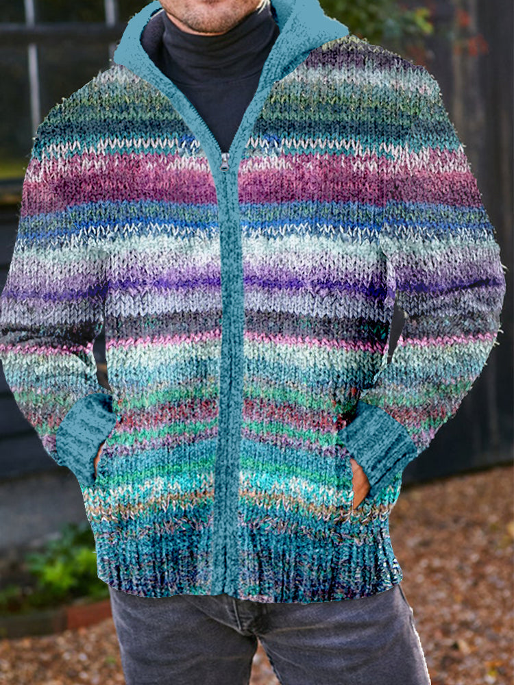 Men's Vintage Striped Knitted Cozy Hooded Cardigan elevenforest
