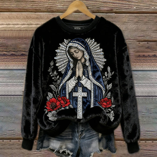 Comstylish Christmas Faith Rhinestone Design Women's Flannel Sweatshirt