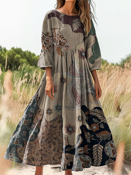 Women's Art Painting Hippie Print Round Neck Dress