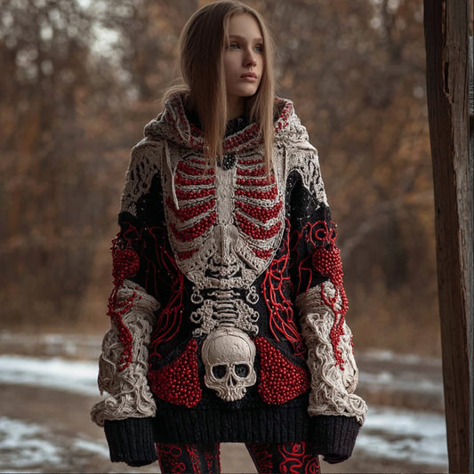 Halloween Anatomy Art Vintage Coarse Needle Hooded Sweater artswardrobe