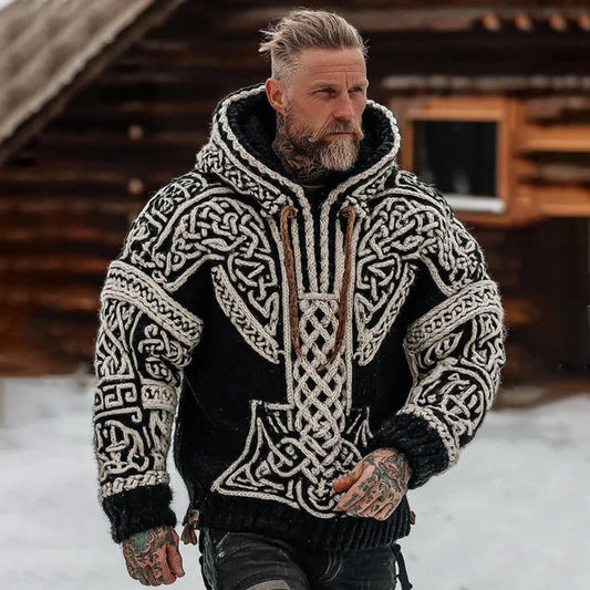 Men's Viking Celtic Pattern Art Cozy Hooded Sweater artswardrobe
