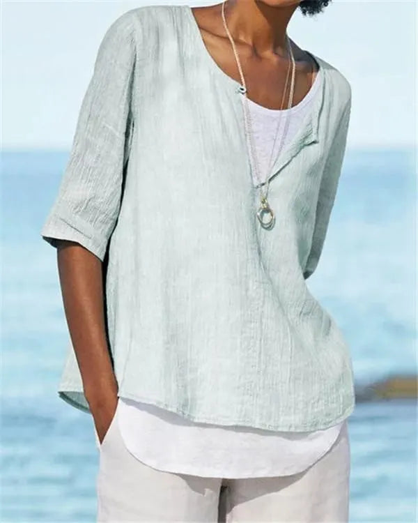 LM | Women's Clothing Half Sleeves V Neck Casual Solid Shirts