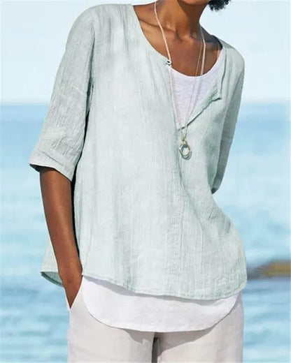 LM | Women's Clothing Half Sleeves V Neck Casual Solid Shirts