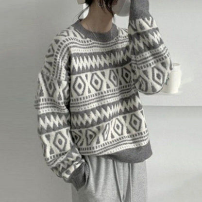 Vintage Geometry Round Neck Comfy Daily Sweater elevenforest