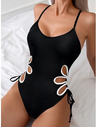 One Piece Swimsuit Slimming Ruched Cutout Monokini Backless Tummy Control High Waist Slim Vacation Beach Wear Color U Neck Sleeveless Bathing Suits