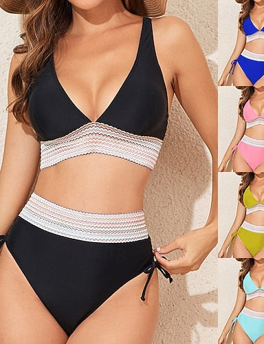 Tankini Two Piece Swimsuit Deep V Racerback Swimwear Patchwork Swimwear Black Pink Breathable Quick Dry Lightweight Sleeveless - Swimming Surfing Beach Summer Spring