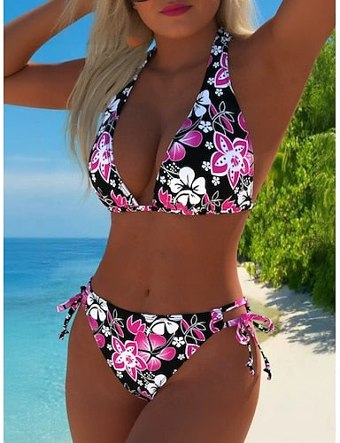 Swimwear Bikini 2 Piece Cheeky Swimsuit Slim Backless Vacation Beach Wear Halter Neck Sleeveless Bathing Suits