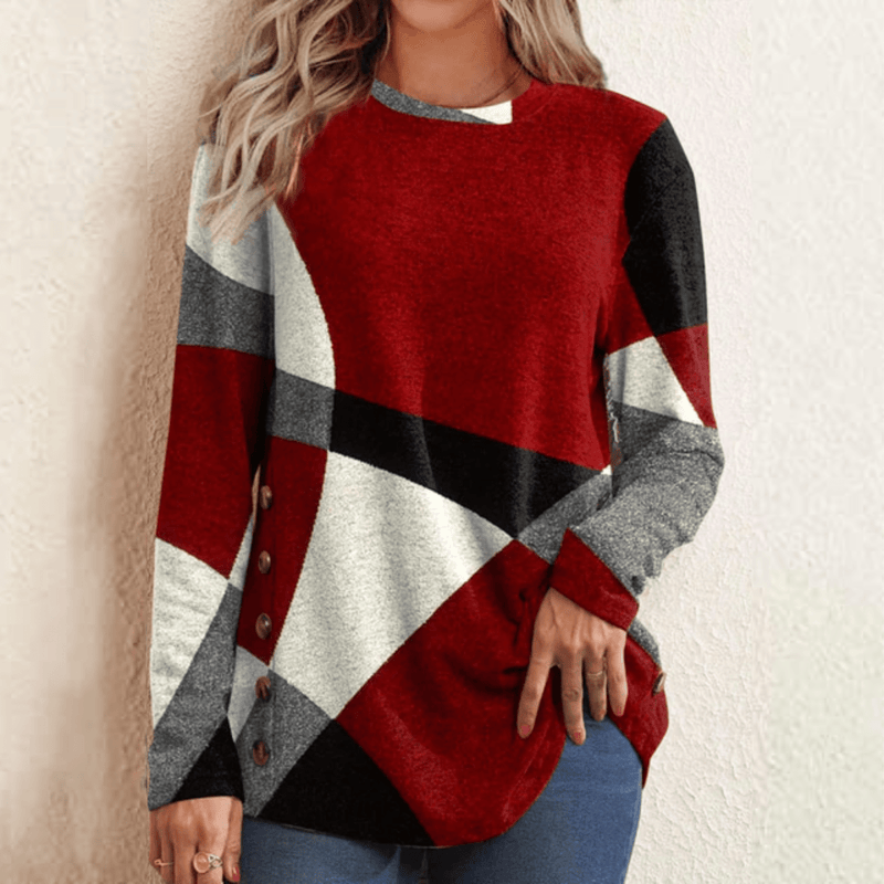LM | Sweater with red block pattern