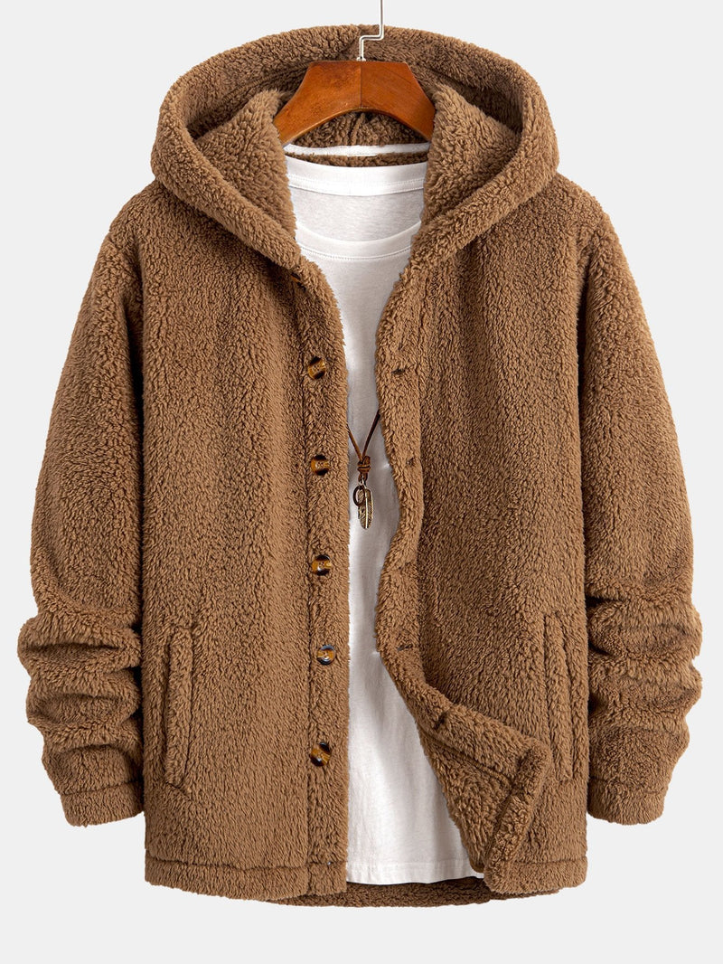 LM | Ravo™ jacket made from cozy teddy fleece with a hood and button fastening.
