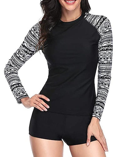 Rash Guard Bathing Suit 2 Pieces Tropical Zip Up Uv Protection Elastic Long Sleeve Swimwear Swimsuit Surfing Diving Swimming Summer