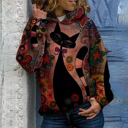 LM | Elegant hoodie with cat print