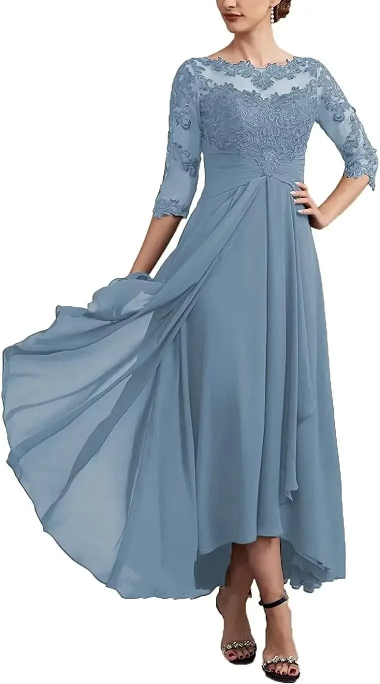LM | Chiffon maxi dress with sheer sleeves in midi length
