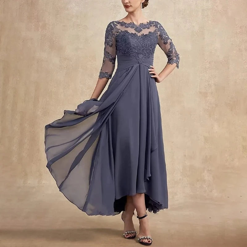 LM | Chiffon maxi dress with sheer sleeves in midi length