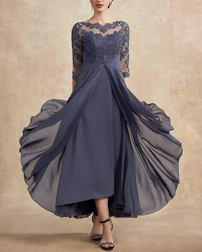 LM | Chiffon maxi dress with sheer sleeves in midi length