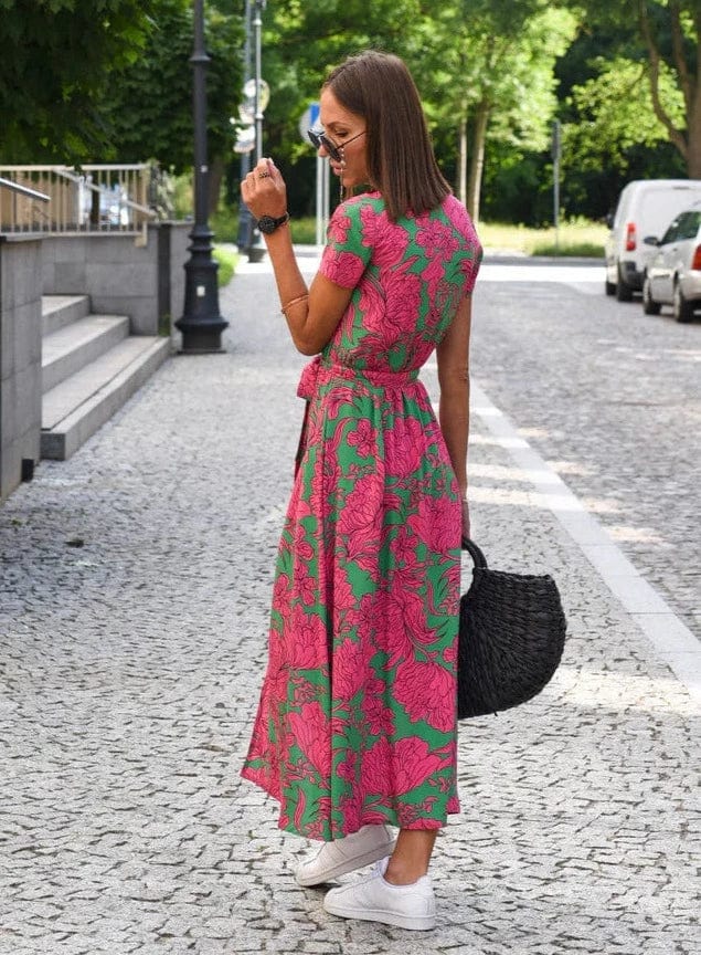 LM | Elegant colorful floral summer midi dress
