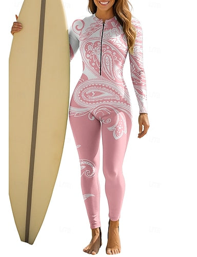 Standard Rash Guard Full Body Swimwear Dive Skin Suit Paisley Front Zip Upf50+ Quick Dry High Elasticity Long Sleeve Swimwear Swimsuit Surfing Canoeing Diving Summer