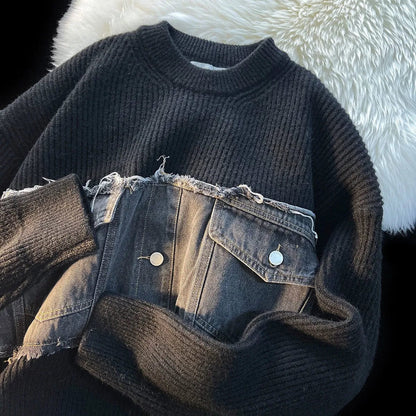 LM | Patchwork denim sweater