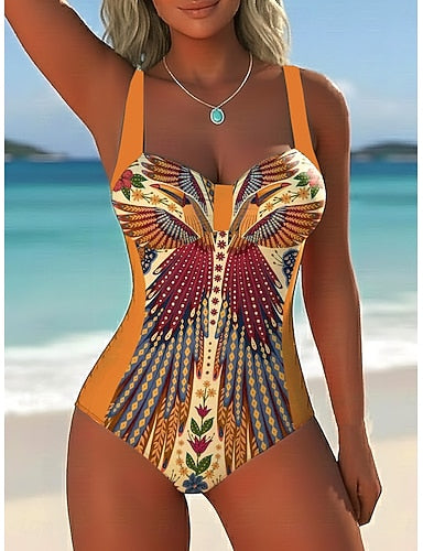 Swimwear One Piece Briefs Swimsuit Vacation Graphic Paisley V Neck Sleeveless Bathing Suits