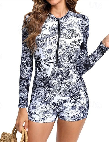 Rash Guard One Piece Swimsuit Front Zip Spandex Uv Sun Protection Upf50+ Quick Dry Long Sleeve Swimwear Bathing Suit Surfing Beach Water Sports Summer