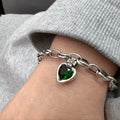 Green Crystal Gemstone Silver Charm Bracelet