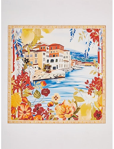 Santorini Summer Flowy Chiffon Square Scarf