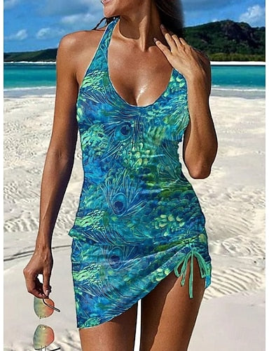 Swimwear One Piece Skirt Swimsuit Vacation Graphic Sleeveless Bathing Suits
