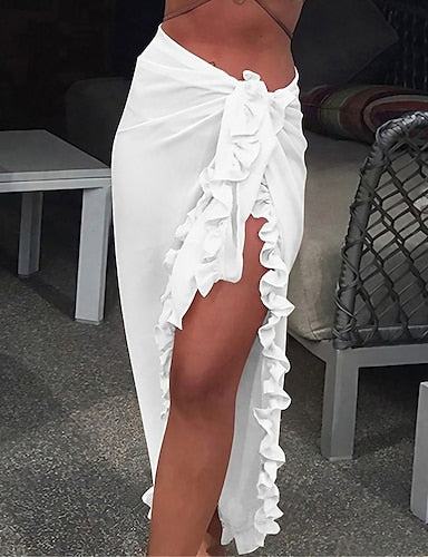 Swimwear Cover Up Swim Shorts Wrap Swimsuit Ruffle Holiday Plain Pure Color Sleeveless Bathing Suits