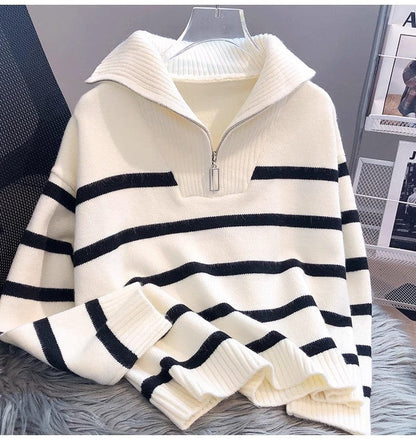 LM | Zipper Striped knit sweater