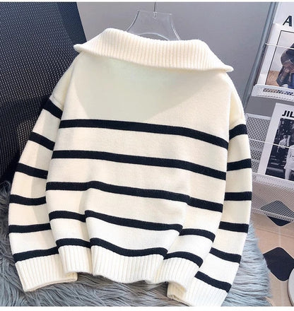 LM | Zipper Striped knit sweater