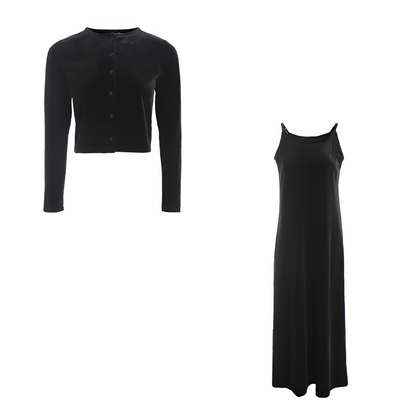LM | Elegant velvet vest and belted dress set
